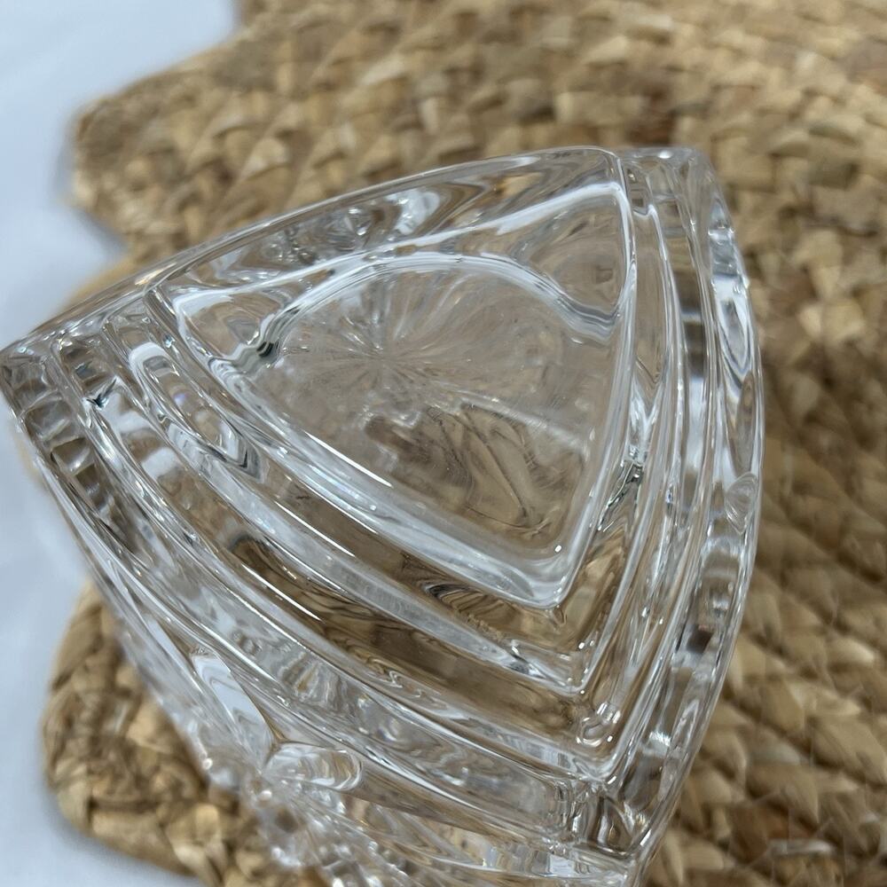 Vintage Mikasa Crystal Fire Blossom Triangle Votive Candle 2 Holders Triangular - Picture 5 of 12